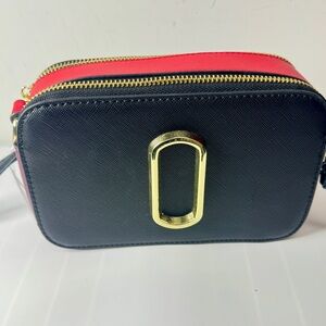 Stylish  Black and Red Crossbody Bag with Gold Detail and no strap